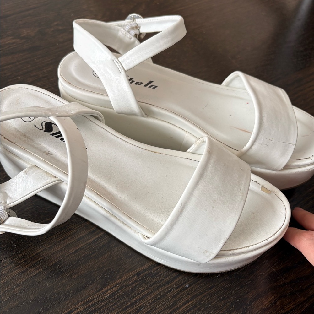 SHEIN White Platform Sandals Ankle Strap